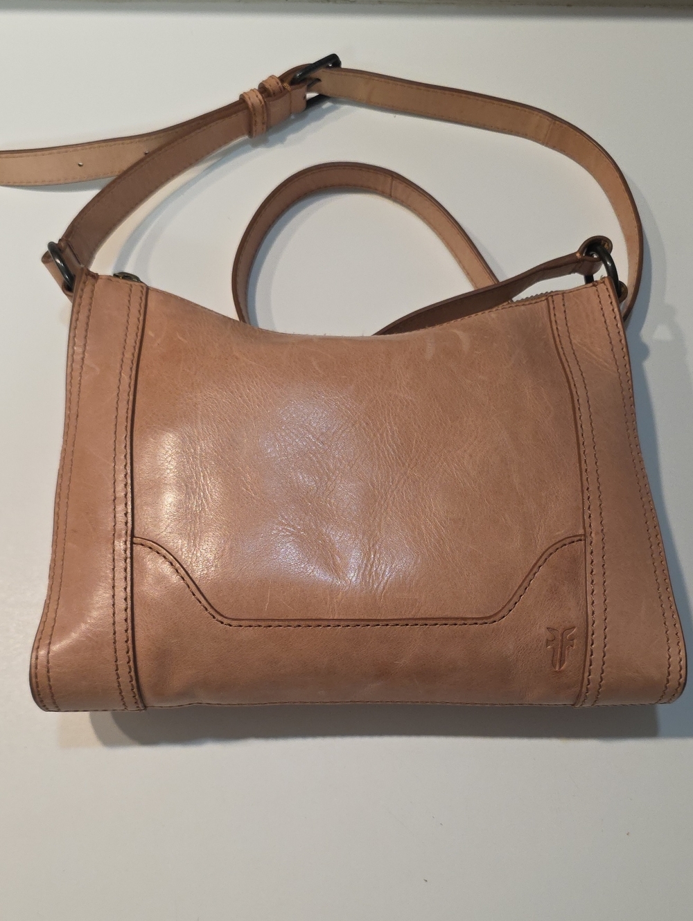 Frye Neutral Tan Leather Shoulder Bag with Adjustable Strap